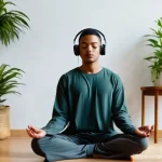 Home 11 음악테라피사 상담 기법 - **Prompt:** "A young adult, male or female, meditating in a tranquil, softly lit room. They are wear...