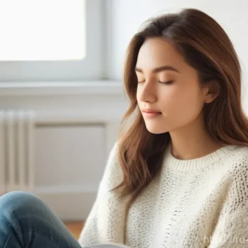 Home 22 음악테라피사 치료 방법 - **Prompt 1: Emotional Resonance and Inner Peace Through Music**
A young woman, appearing serene ...