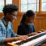 Home 9 음악테라피사 취업 전 준비 사항 - **Prompt:** A vibrant music therapy classroom scene. A diverse group of young adult and mature stude...