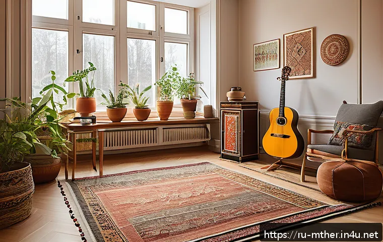 음악테라피사 추천 서적 - A warm, inviting therapy room set in a modern Russian home, with soft natural light filtering throug...